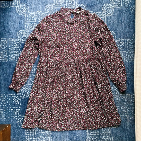 🌸 JACQUELINE DE YONG BOHO BLACK WHITE MULTI FLORAL MOCK NECK LONG SLEEVE DRESS! - Picture 6 of 12